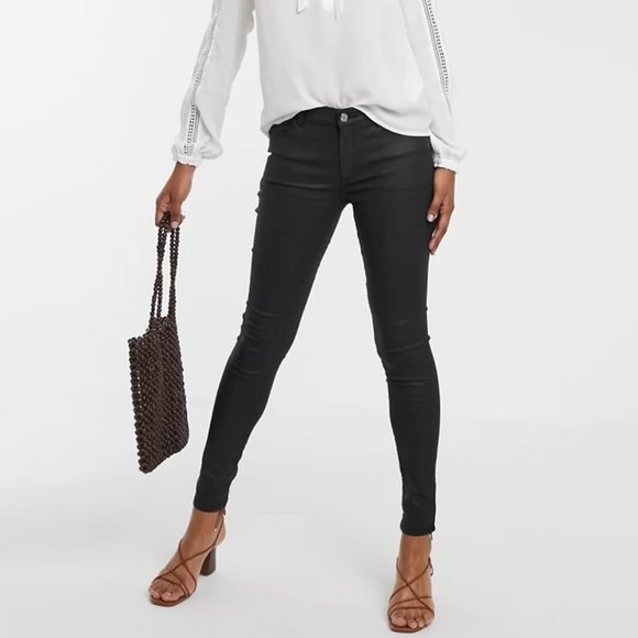 Mango Denim - Mango Denim Shiny Coated Black Skinny Jeans